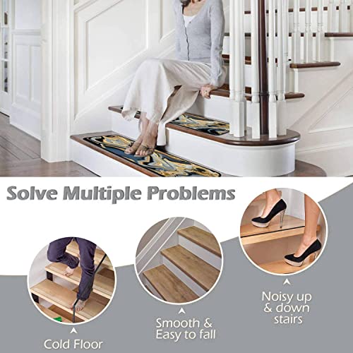 Marble Texture Seamless Silver Gold Grey Blue Black Abstract Seamless Stair Treads Carpet Runners Non Slip Self Adhesive Safety Rug Mats For Wooden Steps Kids Dogs Indoor Outdoor Step Covers 13Pcs #TOP6