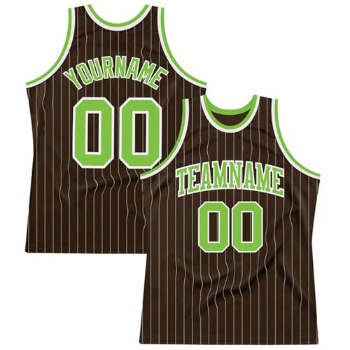 Custom Basketball Jersey, Brown Basketball Jersey, Brown Pinstripe Green Basketball Jersey, Basketball Shirts for Men, Basketball Team Jerseys, Basketball Gifts, Custom Jersey Basketball