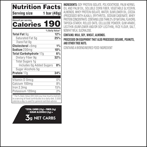 Image of Atkins Chocolate Chip Granola Protein Bar, High Fiber, Low Sugar, 17g Protein, 3g Net Carb, High Protein Bars, Keto Friendly, 12 Count