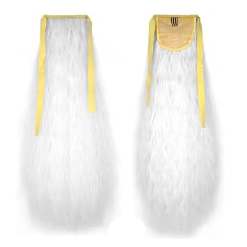 22" Long Corn Wave Wrap Around Ponytail Hair Extension 90g Thick Synthetic Wig Hair Hairpiece #1001 Totally White Fashion Colored Tie Up Clip in Ponytails Extensions for Women Girl Snow White