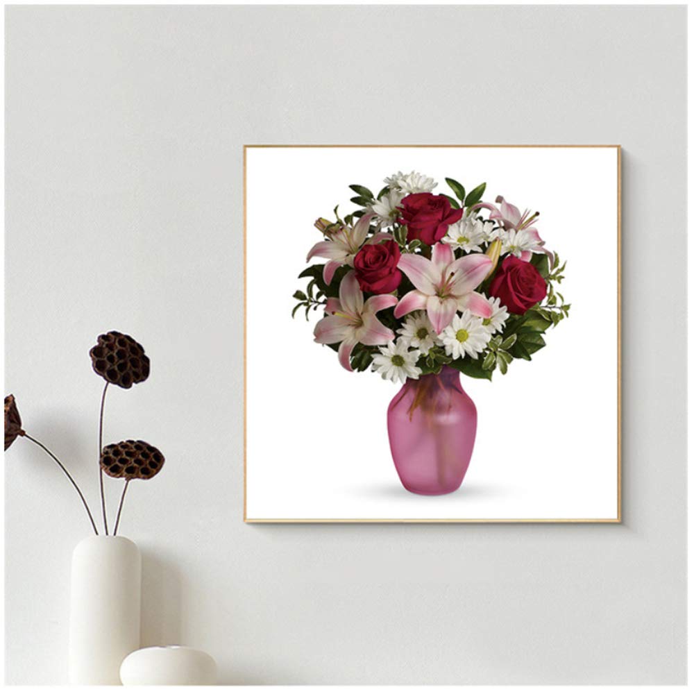 Pintura no Tejida Belleza Cartel Ramos Rosa Asters Flor Pared Lámina Lily Orquídea Crisantemos Decoración del hogar Obra de arte-50x50cm con Marco