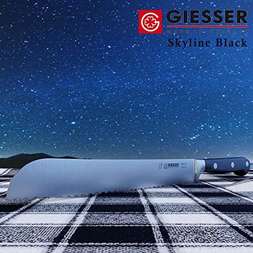 Giesser Since 1776 - Made in Germany - Bread Knife, Forged, Black, Skyline Black, 20 cm Serrated Blade, Riveted, Dishwasher Safe, Stainless Steel