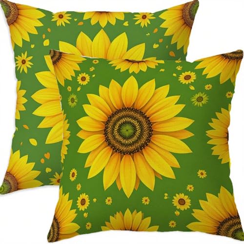 Housse coussin 75x75cm jaune lin imperméable lot de 2 pour décoration de canapé et balcon extérieur