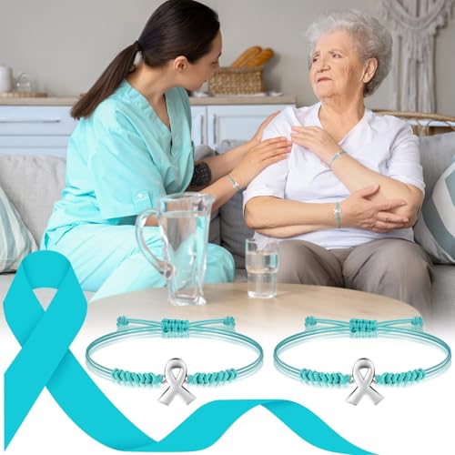 Sasylvia 20/50 Pcs Ovarian Cancer Awareness Bracelets Adjustable Cord Teal Ribbon Braided Bracelets Inspirational Ovarian Cancer Gifts for Women Jewelry Accessories4