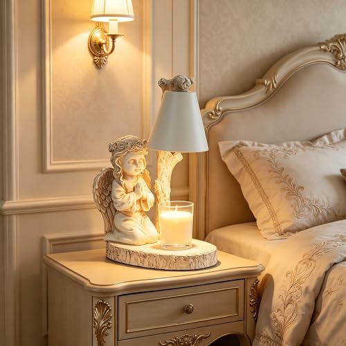 OWBEFERY Wax Warmer Lamp - 10.5 Inch Angel Flameless Candle Warmer Antique White Resin Fragrance Melter for Home & Bedroom Safe for Kids/Pets with Bulb