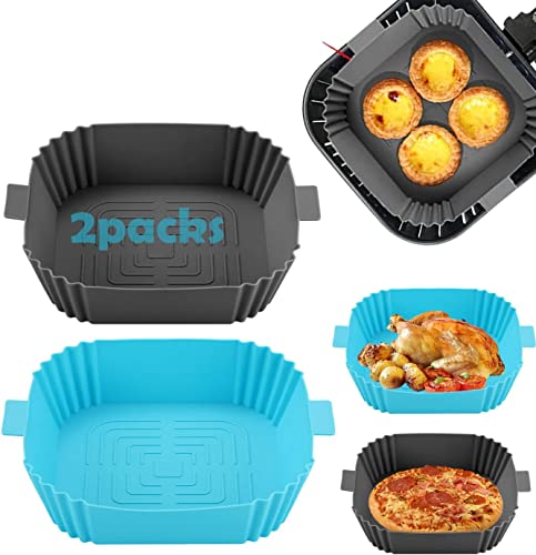 2 Pcs Silicone Air Fryer Liner 6.5inch Reusable Air Fryer Silicone Basket Heat Resistant Non-Stick Air fryers Silicone Pot Square Replacement of Parchment Paper Liners for Baking Oven Microwave