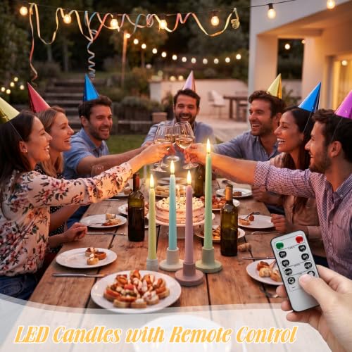 Image of Rossesay 16 Pcs Macaron Flameless Taper Candles Battery Operated Candles with Remote Timer 8.5 inch 9.6 inch 10.8 inch 12.8 inch Multiple Sizes LED Flickering Candlestick for Wedding Party Centerpieces Decor
