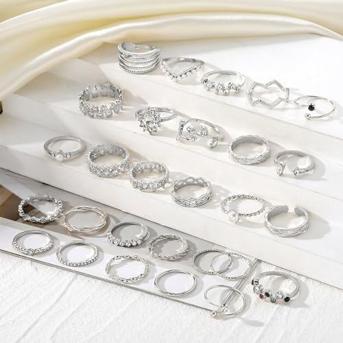 image for IFKM 28 Pcs Silver Knuckle Rings Set For Women Vintage Stackable Joint