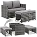 TecTake® 2in1 Rattanlounge für 4 Personen, Set mit Tisch mit Schraubfüßen, Tischoberfläche in Holzoptik, Polyrattan Gartenmöbel, als Gartensofa oder Sitzgruppe, Terrassenmöbel, Outdoor Lounge – grau