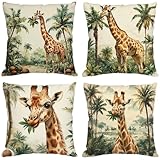 【COUSSIN EXTERIEUR IMPERMEABLE】Housse coussin girafe animal en matériau de velours, respirant, imperméable à l'eau, résistant aux taches, aiguilles serrées, toucher doux et confortable, imprimé sur les deux côtés, adapté à toutes les occasions
