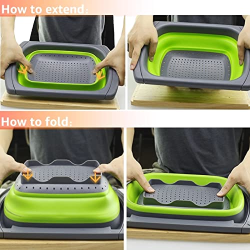 Kitchen Collapsible Colander,Over The Sink Rectangular Colander with Extendable Handles,10.4x15.4x1.7inch,Silicone Folding Strainer Pasta Fruit Colander Strainer for Draining Fruit,Pasta - Image 3