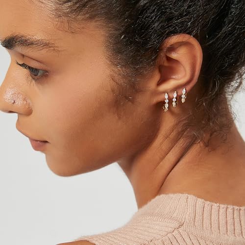 3/5 Pairs Cubic Zirconia Huggie Hoop Earring for Women 925 Sterling Silver Small Hoop Earrings 18K Gold Plated Hypoallergenic Small Huggie Hoop Earrings Set for Women 6
