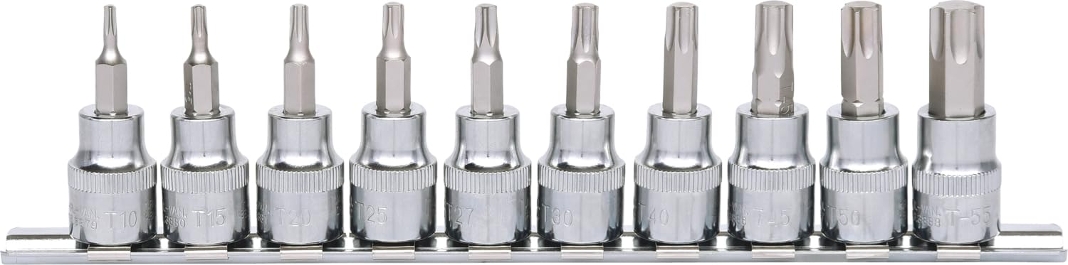 KS Tools 918.3939 3/8"CHROMEplus Zestaw gniazd bitówdla srub Torx 10-szt, T10-T55