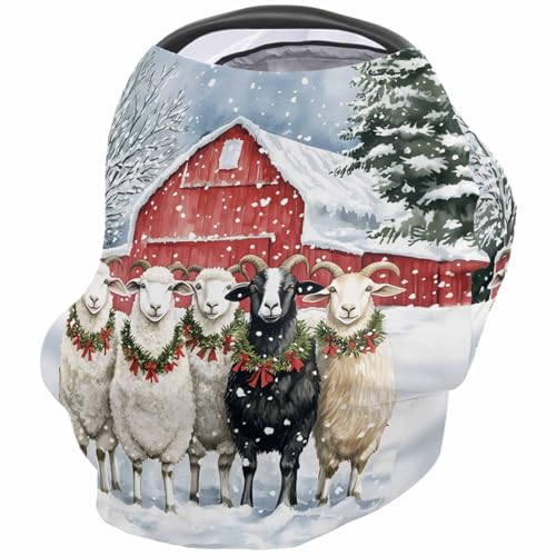 Nursing Cover for Breastfeeding Scarf, Christmas Barn Winter Farmhouse Sheep Snow Baby Car Covers Super Soft Multi Use for Canopy Shopping Cart Cover Blanket Stroller Cover