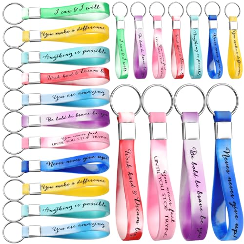 Image of Fumete 24 Pcs Inspirational Keychain Gift Employee Appreciation Gift for Women Motivational Key Rings Thank You Keychain(Morandi Color)