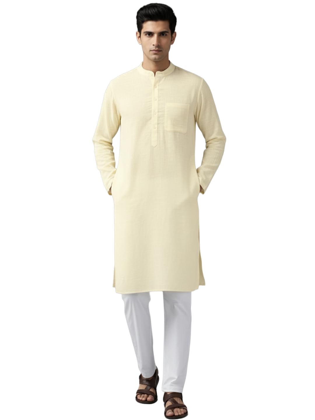 univibe Cotton Solid Casual Regular Fit Henley Neck Long Kurta for Men-picture-24
