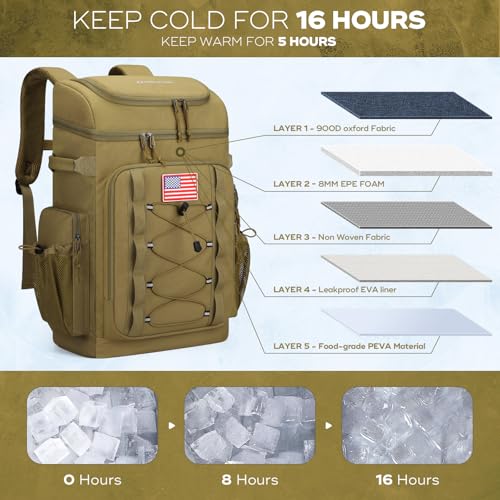 Image of Maelstrom 35 /50 Can Insulated Backpack Cooler, Leakproof Soft Lunch Ice Bag | Keeps Food Cold For 16h, Peva Liner, Durable Nylon, Ergonomic Padding. Perfect For Men, Women, Camping, Beach, Hiking, Travel