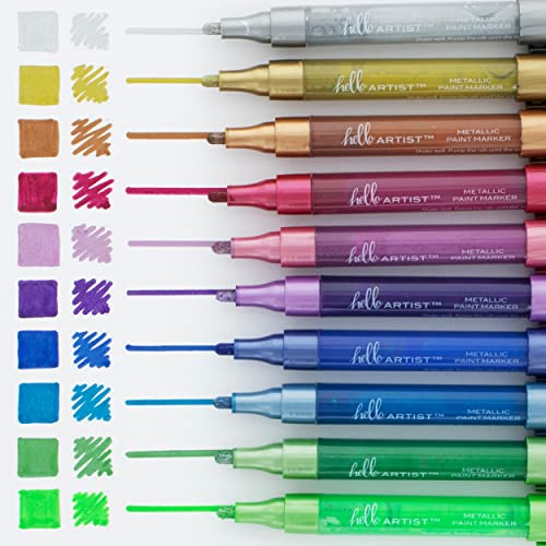 Image of Hello, Artist! Metallic Paint Markers, 10 Pieces, Non-Toxic and Acid-Free, Bright and Vivid Colors