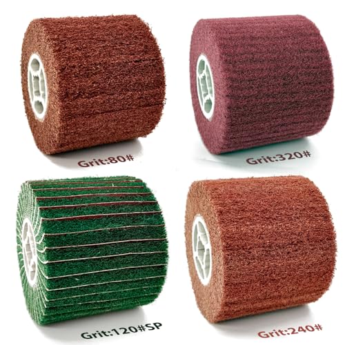 Image of 4 Pcs Abrasive Burnishing Wheel 4.7 inch x 4 inch, Grit 80 & 120SP & 240 & 320 | Stripping Drum Polishing Wheel, With Sandpaper, Surface Conditioning Tool Drum, For Metal Rust Paint and Coating Removal