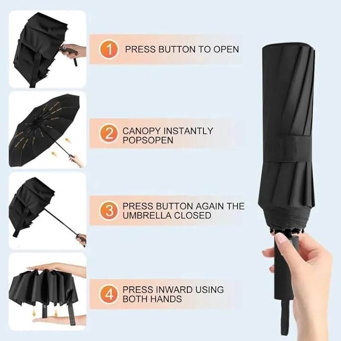 Image of ๐๐ฎ๐ป๐๐ฒ๐ฟ๐ฎ Compact Automatic Folding Umbrella - Windproof, UV Protection, ๐ญ๐ฎ ๐ฅ๐ถ๐ฏ๐ Lightweight Portable Travel Portable Umbrella for Men & Women Use in Sun & ๐ฅ๐ฎ๐ถ๐ป (Navy-Blue)