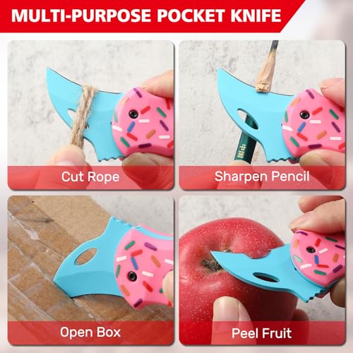 Image of VIRENKNIFE Pink Pocket Knife for Women Men,Cool Folding Knife Box Cutter,Mini EDC Knives for Everyday Carry,Folding Utility Knife with Unique Donut Design,Ideal Gifts for Men and Women
