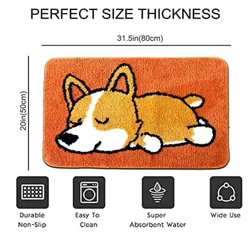 Dog Door Mat Washable Door Mat Indoor,Cute Rug With Water Absorbent Indoor Outdoor,Rubber Muddy Mats For Dogs,Muddy Wet Shoes And Paws,Non-Slip Machine Washable Pet Entryway Rug,20 X 31.5 Inch,Orange #TOP6