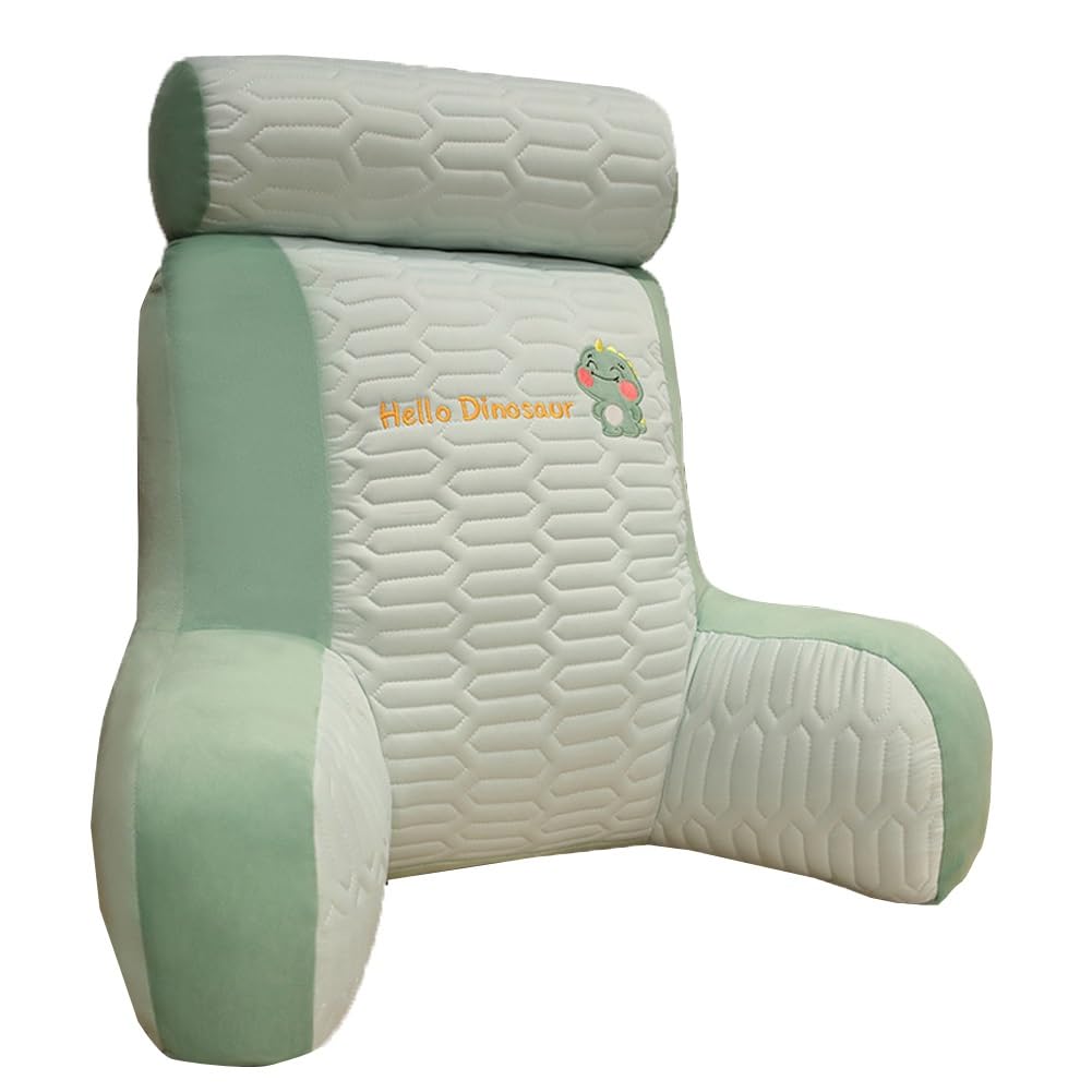Reading Pillow For Bed Sofa Adult Extra Large,Reading Cushion With Arms Neck Support Detachable Backrest Pillow Washable,for Reading Relaxing Watching TV Games (Color : Green, Size : 60x50cm)