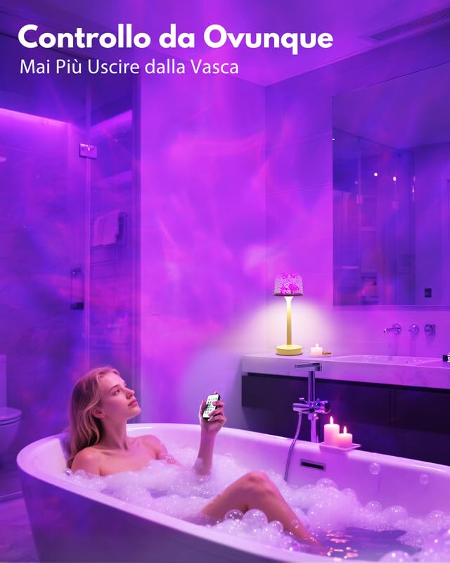 Waterproof Mood Shower Lampe - Badezimmer Lichtprojektor mit 16 Farben Nordlicht & Akku Batterie. Wasserdicht LED Tischleuchte Touch & Fernbedienung für Bathroom und Badewannen Badezimmerbeleuchtung