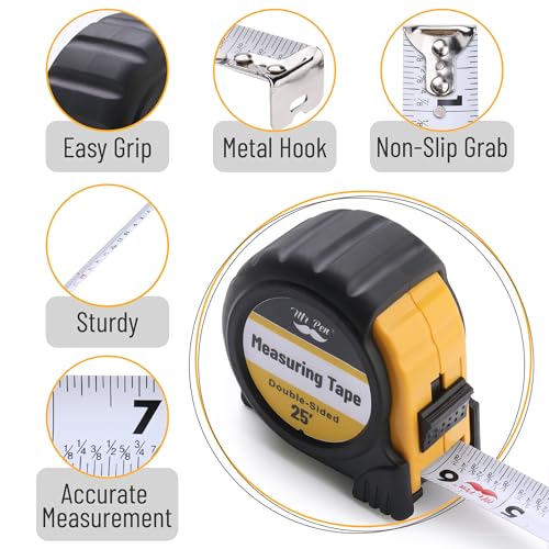 Image of Mr. Pen- Tape Measure, 25-Foot, Yellow, Double Sided Steel Measuring Tape Measure with Fractions, Easy Read Tape Measure 25 ft, Steel Tape Measure, Retractable Measuring Tape Retractable
