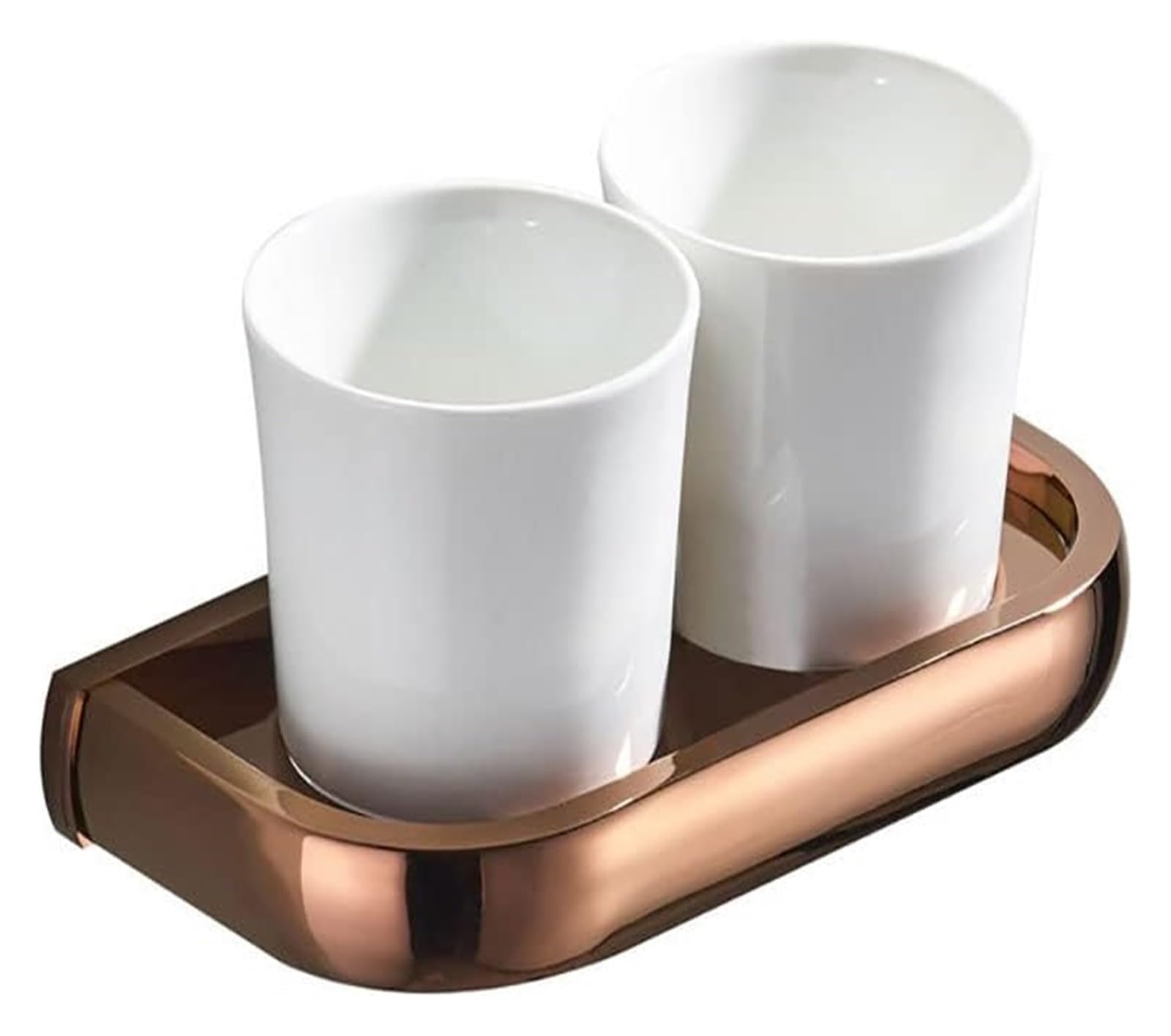 Bicchiere doppio in ceramica Portabicchiere for spazzolino da parete, Portabicchiere in ottone placcato oro rosa Tazza for spazzolino da dentifricio, for lavabo, Bagno, Montaggio con viti