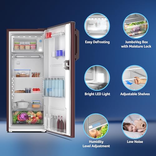 Image of acer 190L 2 Star Direct-Cool Single Door Refrigerator (AiSense, AR190AD2FWSD, Wine Solid)