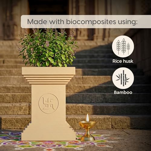 Image of Eha Earth-Friendly Tulsi Pots for Home Big Size | 20 inch, Pack of 1 | Heavy Duty Tulasi Pot Made with Rice Husk & Bamboo Biocomposite | UV Protected Plant Pots | Tulasi Kota Set | Sand Dune