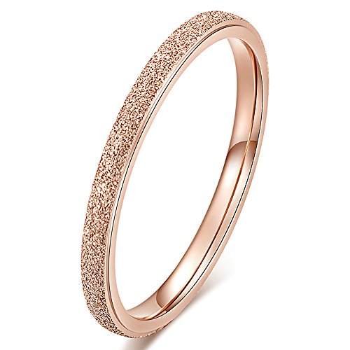 Fashion Month Womens 2mm Stainless Steel Rose Gold Sand Blast Finish Wedding Band Engagement Domed Thin Edge Ring