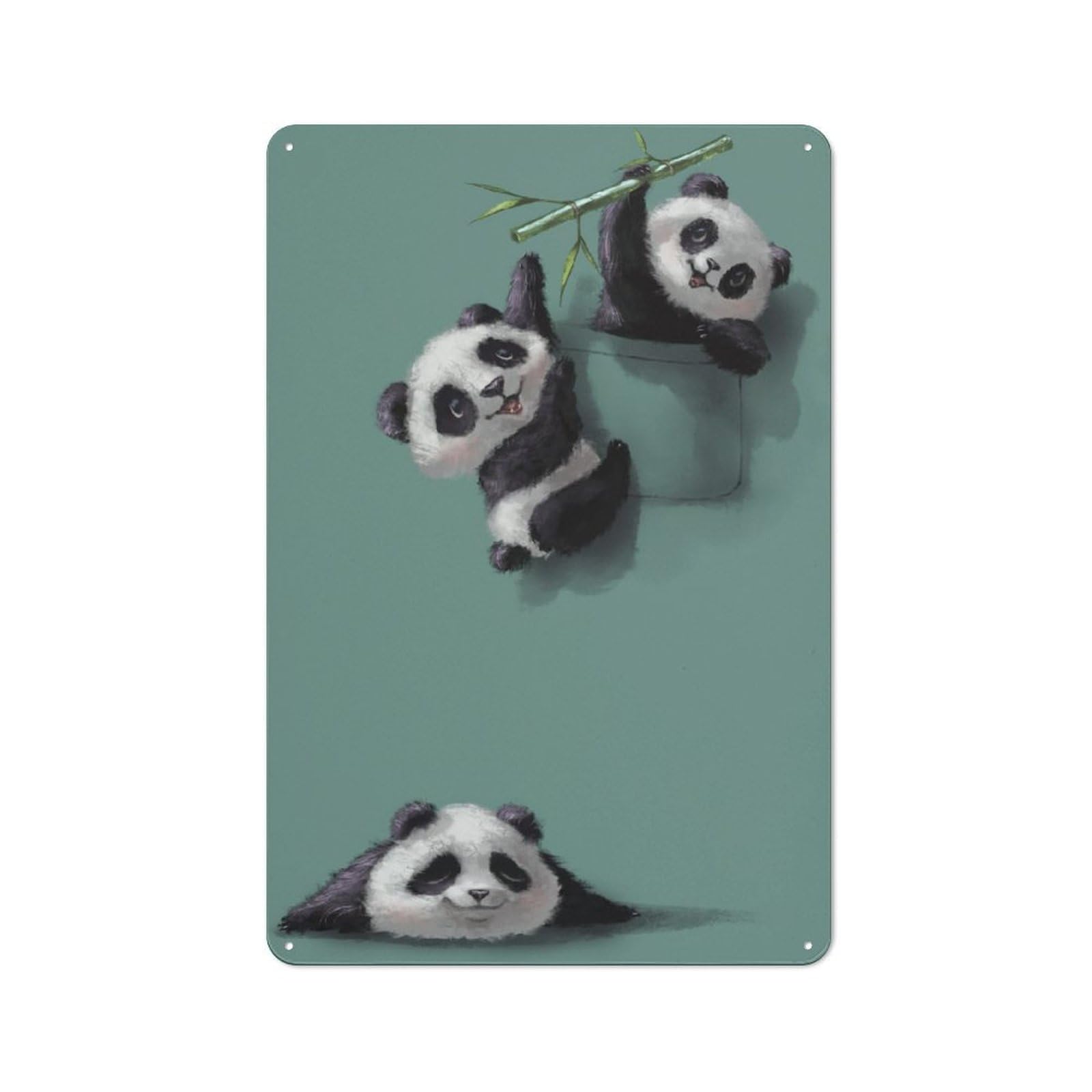 Junmoney Cute Panda Playing Vintage Metal Sign 30X20cm For Workshop Wall, With Clear Vintage Wall Decor Character