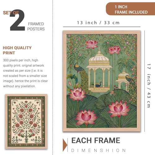 Image of kotart Madhubani Art Wall Painting Traditional Home Decoration With Frame For Living Room Bed Room Hotel Wall Decor Digital Reprint Set of 2 (13X17 INCH)