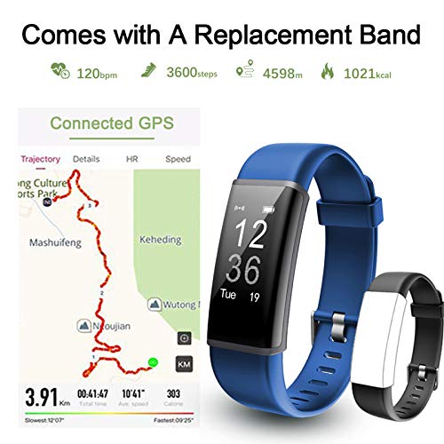 Lintelek Fitness Tracker HR, Activity Tracker with Step Counter, Heart Rate Monitor, Smart Watch with Sleep Monitor, Extra Replacement Band for Men Women Kids (Blue+Black) - Thumbnail 7