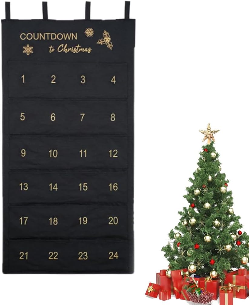 Calendario Dell'Avvento Fai Da Te Da Riempire: 24 Sacchetti Di Carta Kraft 23x12 Cm Con Adesivi Numerati, Nero/Bianco - 3