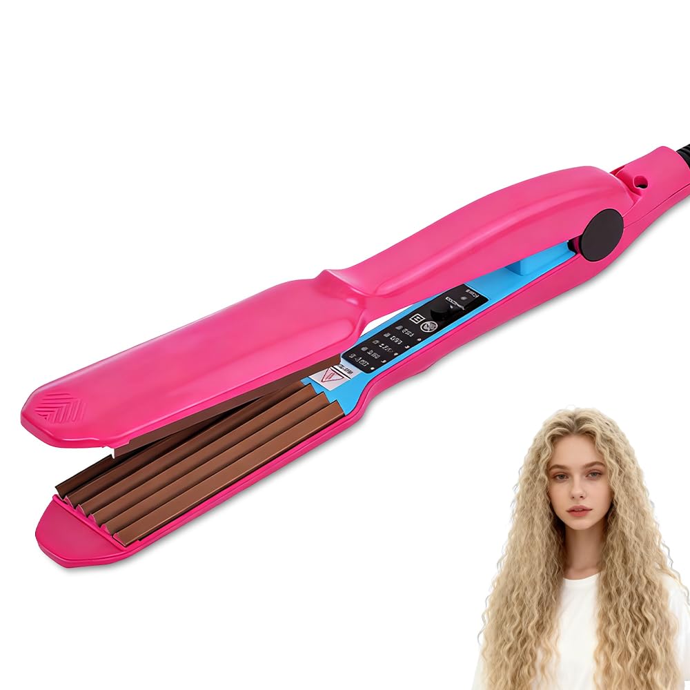 Plancha de Crimpar, Plancha Pelo Ondas Pequeñas Cerámica, 5 Temperaturas, Herramienta Profesional para Crear Volumen y Textura, Calentamiento Rápido, para Hogar, Viajes
