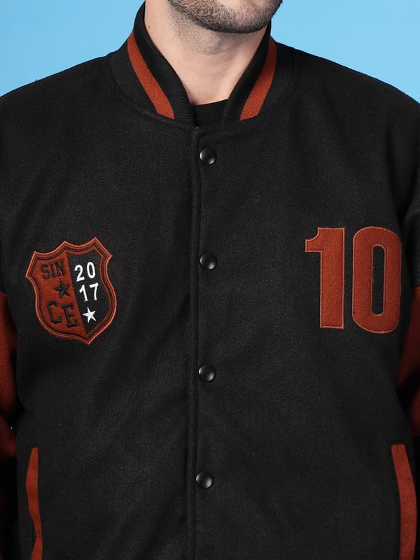 Image of CHKOKKO Men's Oversized Varsity Jacket with Snap Button Closure and Patch Design Trendy Comfortable Outerwear for College Travel and Casual Wear
