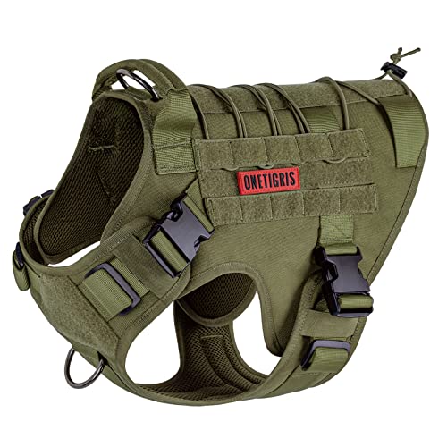 OneTigris Dog Harness Tactical Dog Harness No-Pull Breathable Adjustable Pet Vest with Handle for Outdoor Walking(Ranger Green Small)