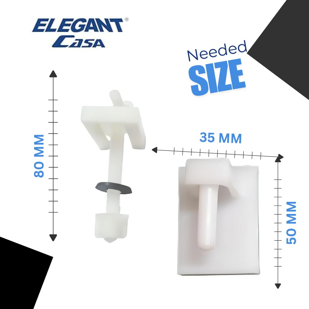ELEGANT CASA Western Toilet Seat Cover Screw, Nuts and Washers Hinges Kit Clamp PVC Universal Mounting Hardware for Bathroom Commode Complete Set White Colour Size 35mm x 50mm Bolt 80MM