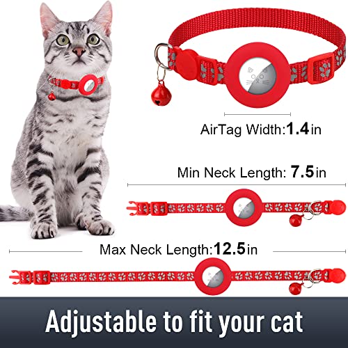 Image of 2 Pack Airtag Cat Collars, Reflective Cat Collar with Silicone Airtag Holder and Bell, Breakaway Cat Collars with Round Safety Buckle for Boy and Girl Cats, Adjustable for 7.5-12.5 inch