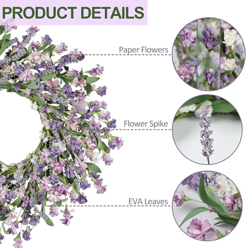 Image of Artgar Front Door Wreath 24 Inch Spring /Summer Wreaths for Front Door, Front Door Wreaths for All Seasons for Indoor Outdoor Home Office Wall Window Wedding Farmhouse Decor (Purple)