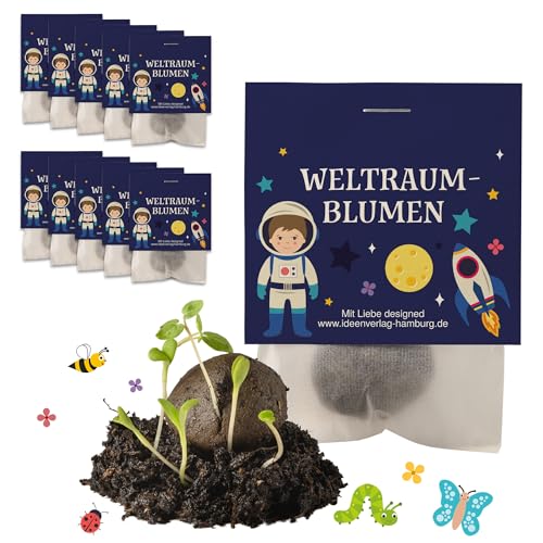 10x Weltraum Samenbomben als Mitgebsel Kindergeburtstag Jungen 4 bis 8 Jahre zum Weltraum Geburtstag - Blumensamen Mitbringsel Kindergeburtstag Gastgeschenke & kleine Geschenke für Kinder