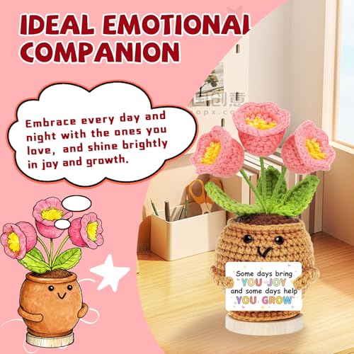 Image of Hoedia Handmade Positive Flower Crochet - Inspirational Gift for Women Coworkers Teens Friend Sister - Cute Cheer Up Mother's Day Easter,Birthday,Retirement,Goodbye Gifts