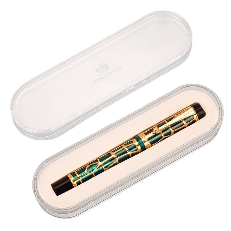 100 Centennial Stylo plume en résine creuse avec clip doré pour cadeau d'affaires, bureau, fournitures scolaires (gris foncé, M)
