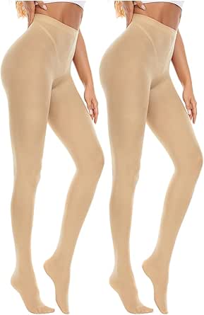 2 Pairs Tights for Women Pantyhose Opaque Stockings Footed Control Top