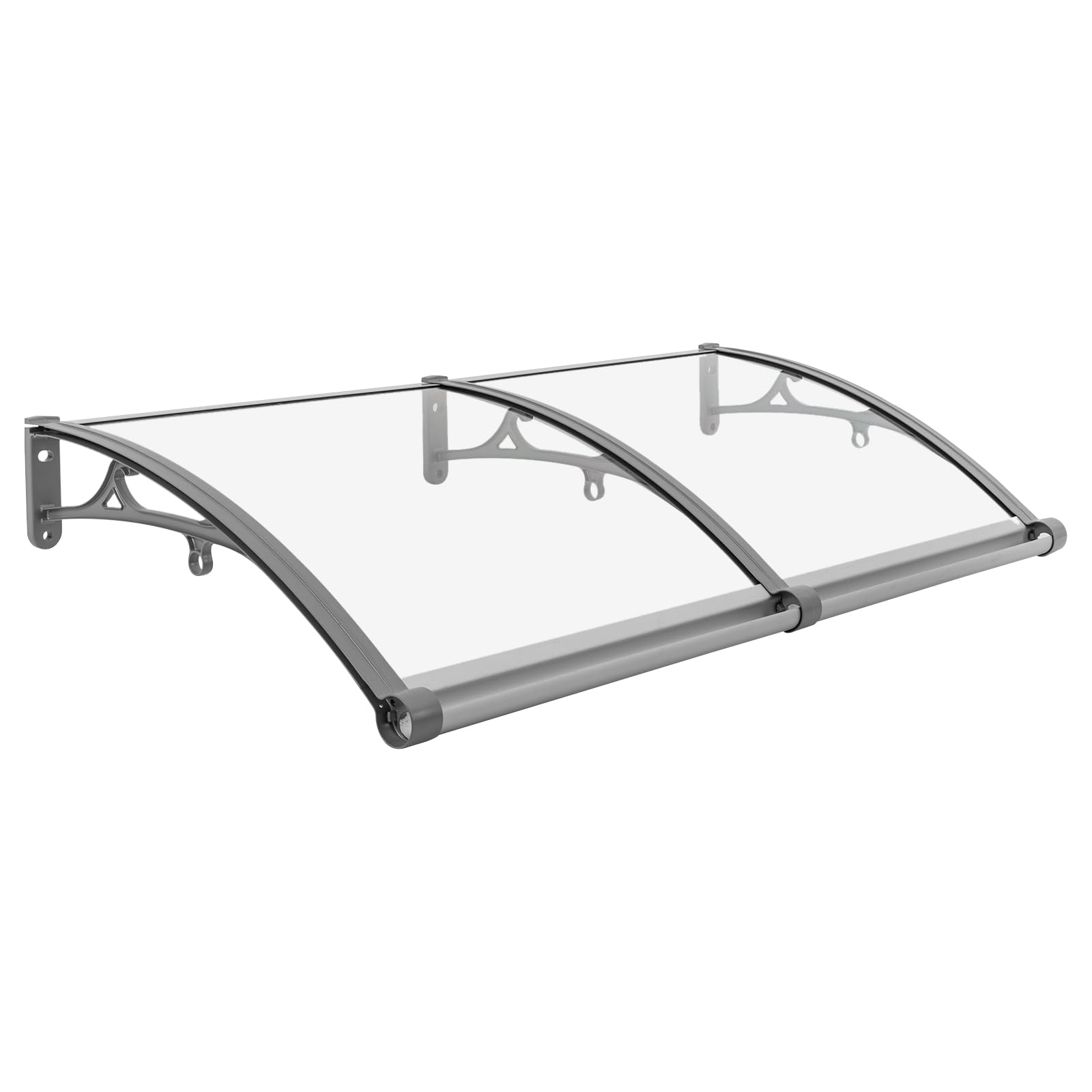 Vordach für Haustür 120 x 60 cm, Aluminium Regenschutz Überdachung Haustür für Balkone Dächer Höfe Garagen Terrassen Veranden (Silber+Transparent)