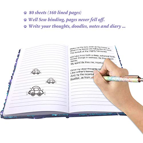 Ginmlyda Sequin Girls Journal For Kids, 8.5X5.5 Inches 160 Lined Pages Diary For Girls Butterfly Reversible Flip Sequence Notebook For Teenage Pre School Writing Drawing Travel Gifts (Purple- Blue) #TOP3
