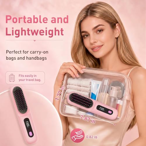 Image of Go Brush Pro Cordless Hair Straightener Brush (2026 Upgrade), Mini Portable Rechargeable Straightening Comb, 20s Fast Heat, 3 Temp Settings, Ionic & Ceramic Care, 4000mAh USB-C, Travel Friendly, Frizz-Free Styling